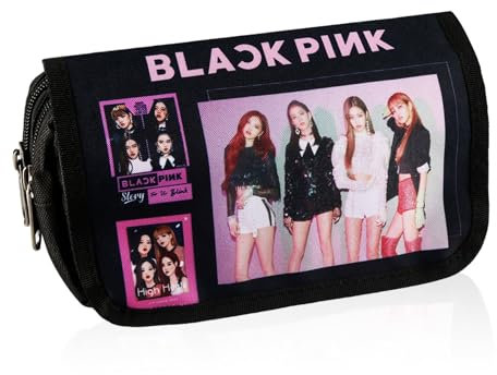 Ainvliya Rosa Blackpink Federmäppchen, Must-Have-Federmäppchen für Idol-Mädchen, Doppellagig, Große Kapazität, Klappdeckel, Klettverschluss, Geeignet für Studenten, Büro, Make-up