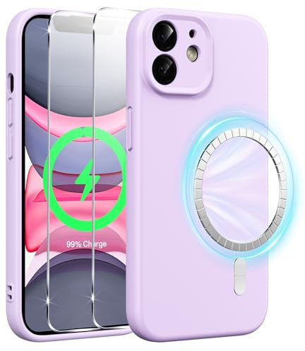 Xiltlly für iPhone 11 Hülle Kompatibel mit MagSafe, Magnetisch Silikon Schutzhülle mit 2 Stück Schutzfolie, Stoßfeste Kratzfeste Handyhülle für iPhone 11, Lila
