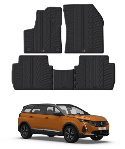 Travall Fussmatten Auto Set für Peugeot 5008 (2017-2024) Auto Zubehör Innenraum 100% Passgenau Gummimatten Antirutsch Fußmatten Schwarz Robuste Pflegeleichte Gummifußmatten