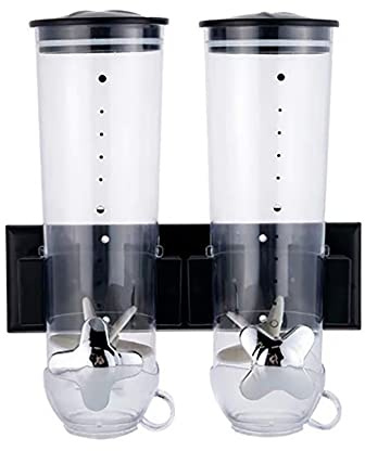 NiuLifeya Getreidespender, Getreidedose-Spender Mit 2 Bechern, Zur Wandmontage, Praktische Aufbewahrung, FüR Getreide, NüSse, Kaffeebohnen, SüßIgkeiten, Haferflocken, 29 X 15 X 30 cm (Schwarz)