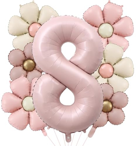 DazzJoy Geburtstagsdeko 8 Jahre Mädchen mit Gänseblümchen Folienballon, Luftballon 8. Geburtstag Mädchen Junge, Ballon 8 Geburtstag Mädchens, Luftballons Zahl 8 Rosa für Kindergeburtstag Deko