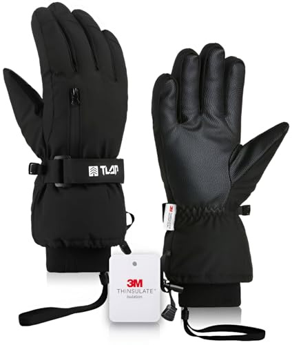 EOAMGO Skihandschuhe Herren Damen, Thermohandschuhe Winter Frauen Touchscreen, Thinsulate Handschuhe Herren, Ski Gloves Wasserdicht Winter Handschuhe für Fahrrad Motorrad Snowboard (Schwarz, M)
