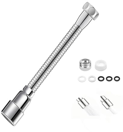 Extensor Grifo Cocina 14 cm, Aireador Flexible 360° con 2 Modos | Acero inoxidable con 2 adaptadores de 22 mm, para grifos de fregadero, lavabo, cocina y baño