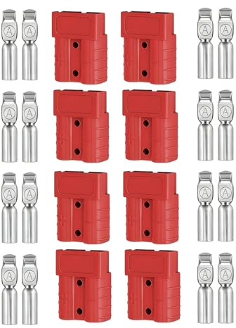 8Pcs 50A Battery Connector Kit,24V/600V Battery Quick Connector for Anderson Powerpole,Quick Disconnect Connection Modular Plug Copper Terminal for 6-12AWG AC/DC Vehicle Forklifts Power Tool(Red)