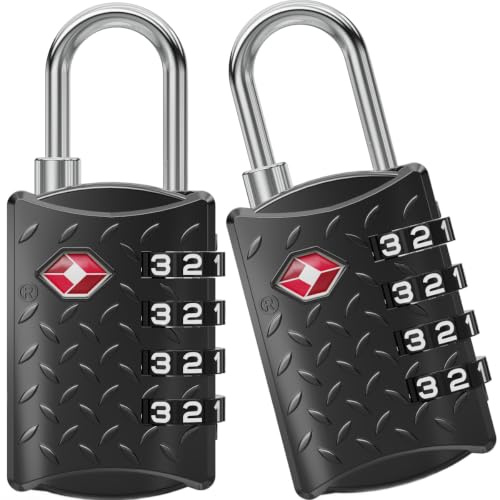 NovLock TSA Padlock for Suitcases, TSA Approved Luggage Locks for Travel | Premium Quality, Textured Grip, Easy to Read Dials, 4-Digit Security, TSA 008 Lock, for Suitcases, Backpacks, 2-Pack, Black