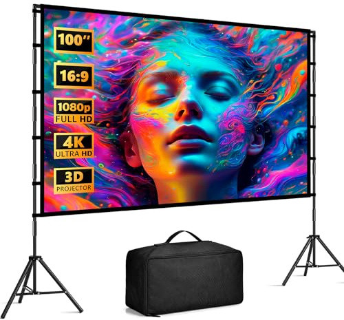 Gigmeta 120 Zoll Beamer Leinwand mit Ständer, 4K HD Faltbare Projektionsleinwand 16:9, Knitterfrei Waschbar Heimkino Leinwand für Front und Rückprojektion, Tragbar für Outdoor