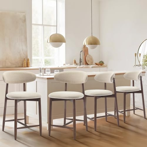 COLAMY Tabourets de Bar avec Dossier, Lot de 4 - Chaises de Cuisine à Dossier avec Pieds en Bois pour Cuisine, Bar, Salle à Manger, Bureau, Couleur Beige