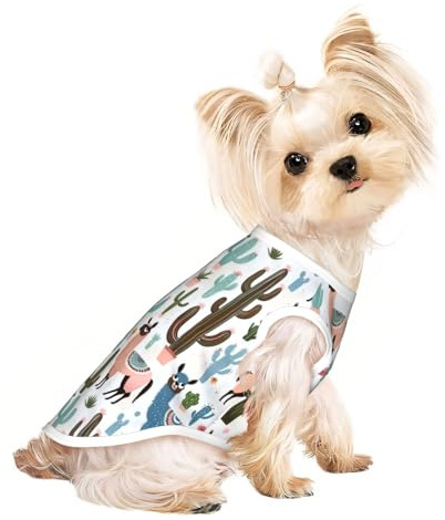 Tropical Cactus Animal Lama Print Dog Cat T-Shirt, Cute Breathable Tank Top For Small Puppy Kitten Indoor Outdoor Wear
