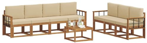 vidaXL Outdoor-Sofagarnitur mit Kissen 8 pcs Natur und Beige, Modernes Outdoor-Sofa, Garten-Ecksofa, Langlebige Lounge für die Terrasse, Komfort-Set zum Entspannen