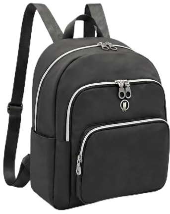 HELLSER Damen Rucksack klein 34x27x15cm – Stylischer Cityrucksack mit Laptopfach bis 13 Zoll, wasserabweisendes Polyester& Koffergurt – Schwarz