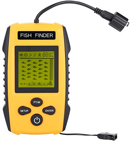 RiToEasysports Fischfinder, Tragbarer Fischfinder mit LCD-Sonar, 100 M Tiefenbereich, 45-Grad-Sensor, 2-Zoll-Display, Fischalarm für Fluss-See-Meeresfischer