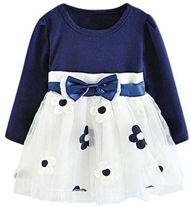 Julhold Kleinkind Kinder Baby Mädchen Elegante Langarm Tüll Patchwork Blume Bogen Dünne Freizeitkleider Kleidung 0-5 Jahre