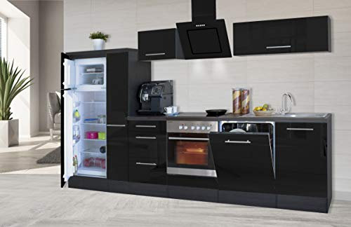 respekta Amanda Cocina Americana, Frentes de MDF Brillante, Negro, 310 cm