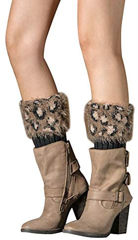 TININNA Leopardenmuster Gestrickte Wolle Stulpen Stricken Stiefelstulpen Beinstulpen Beinwärmer Leg Warmers Stiefel Socken Boot Abdeckung