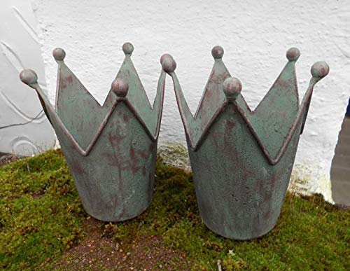 Deko-Kronen 2 Stück Windlichter Pflanztöpfe Eisen Grün-Antik 13,5 cm