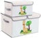 DIMJ 2 Pack Toy Boxes with Lid, Large Kids Storage Box Cartoon Fabric Toy Organiser Foldable Bins with Handles for Kids, Clothes, Toys, Books, Nursery, Home (Beige 2)