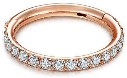 VFUN 16G 316L Chirurgenstahl Hinged Clicker Ring Septum Piercing Nasenpiercing für Damen Herren CZ Inlaid Helix Knorpel Piercing Ohr 10MM - Rose gold