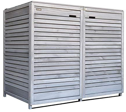 Lukadria Cache-poubelles en bois pré-imprégné gris clair avec paroi arrière Adr - 2 tonnes - 120 l - 240 l