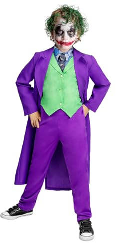 Funidelia Costume Ufficiale di Joker per bambino, Include giacca, gilet con colletto e cravatta e pantaloni, Supereroi, DC Comics - Completo per bambini per feste, Carnevale e Halloween