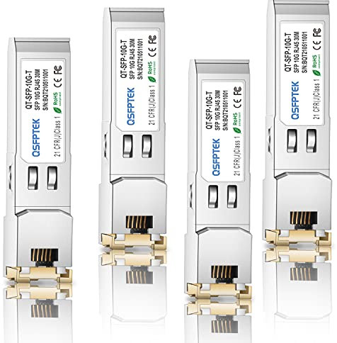 QSFPTEK 4Pack 10GBASE-T SFP+ Kupfer RJ45 Modul Transceiver up to 30m, SFP+ auf RJ45 für Cisco SFP-10G-T-S, Ubiquiti UF-RJ45-10G, Netgear, D-Link, Supermicro, TP-Link, Linksys