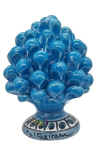 sicilia bedda - Pigna Siciliana in Ceramica di Caltagirone - Piede Decorato - 100% Artigianato Siciliano (Altezza 12 Centimetri, Azzurro)