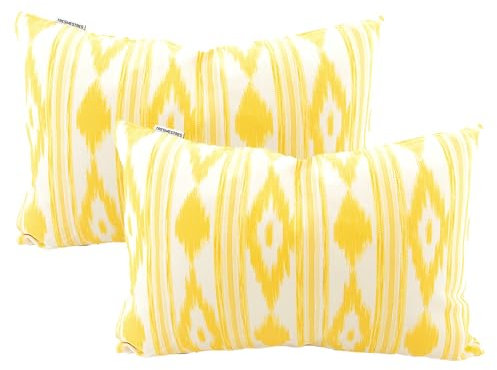 TRESMESTRES Sofa Kissenbezüge - Mediterranes Design, Lebendige Farben, Ikat-Muster - Deko Kissenbezüge Boho, Lässig und Modern - Kissenbezüge 50x70 cm - Gelb, 2er Set