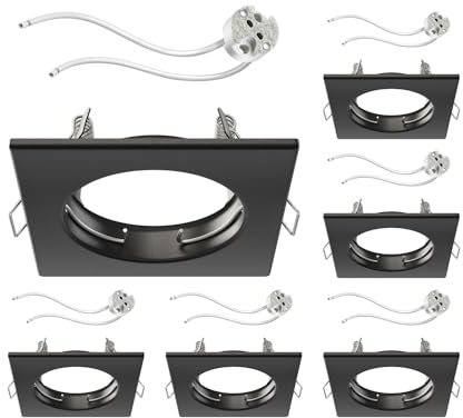ledscom.de 6 Stück Deckeneinbaurahmen RIR Einbaurahmen schwarz matt eckig (LED/Halogen/MR16/50mm) inkl. GU5.3 Fassung