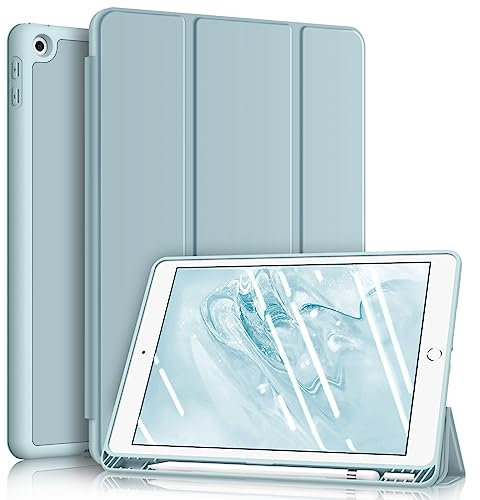 Fintie Funda Compatible con iPad 10,2 2021/2020/2019 (9.ª, 8.ª y 7.ª Gen) con Soporte Integrado para Pencil - Carcasa Ligera Trasera de TPU Suave con Auto-Reposo/Activación, Azul Hielo