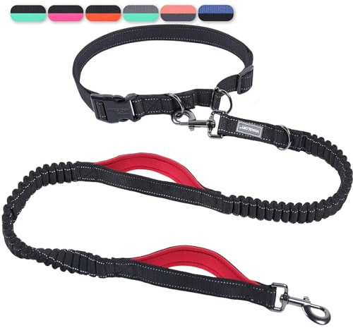VIVAGLORY Joggingleine Hunde Bungee Hundeleine Joggen, M, Schwarz/Rot2 | Laufleine für Hunde Freihandleine mit Bauchgurt & Gepolstertem Griff für Joggen, Bungee Reflektierend Joggingleine Laufleine