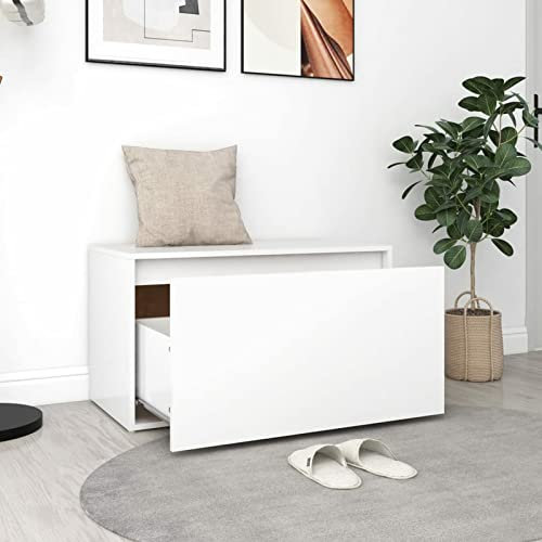Gecheer Flurbank mit Schublade Sitzbank mit Stauraum Garderobenbank Truhenbank Flurschrank Sitztruhe Weiß Spanplatte 80x40x45 cm