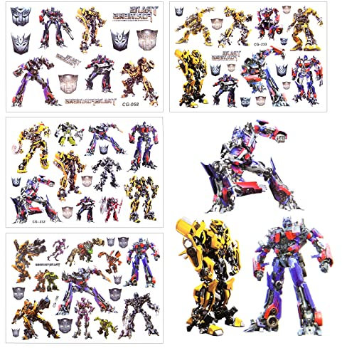 AOMIG Tatuaggi Temporanei Bambini, 4 Fogli Serie Autobot Tatuaggi Finti per Ragazze Ragazzi, Tatuaggi Temporanei Set, Giocattoli Gadget per Bambini Festa Compleann (R)