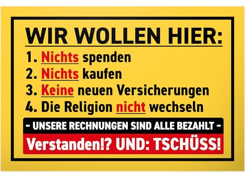 DankeDir! Wir wollen nichts spenden - 30 x 20 cm Schild - Wanddeko Haustüre lustiger Spruch Spruchschild Geburtstagsgeschenk Wandschild Türschild - Kollegen Freunde Geschenkidee Geschenk