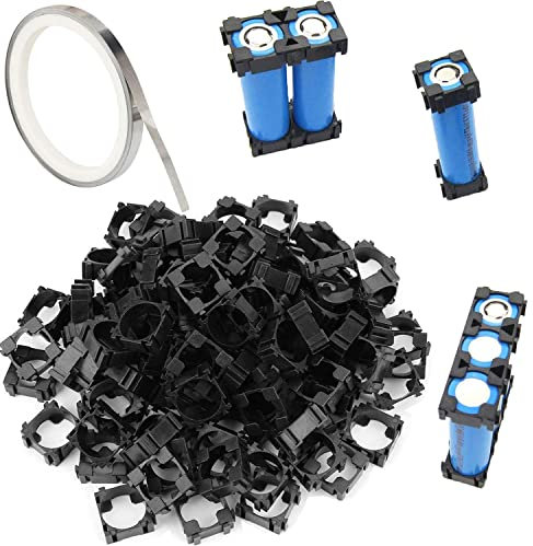 VISSQH 100 stück 18650 Li Batteriehalter Stehen, Zylindrische Batterie Pack Halterung, Kunststoff Lithium Batterie Stehen + Nickel Streifen 10m für 18650 Li-Ionen-Batterie DIY Batteriepack