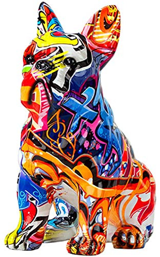 Sakamura Escultura de Bulldog Francés | Decoraciones para el hogar de Bulldog Francés | Adorno de resina de estatua de perro, esculturas de animales, decoración moderna de la sala de estar y oficina