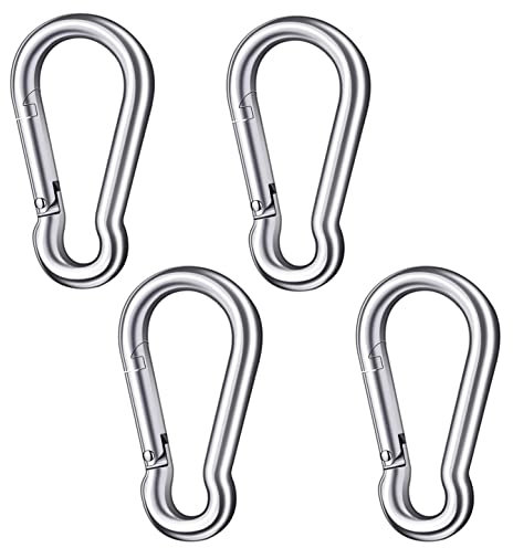 Confezione da 4 moschettoni in acciaio inox con chiusura a moschettone, resistenti, con connettore per corda, gancio a scatto, per escursionismo, campeggio, pesca, guinzaglio per cani (non per