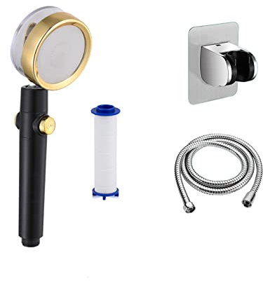APBEAM High Pressure Shower Heads, Handheld Turbo Shower Head,Propeller Hydro Jet Shower Head with 1 Filters and Filter Element*1/Stainless Hose*1/Base*1