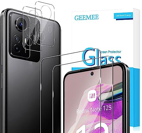 GEEMEE para Xiaomi Redmi Note 12S Protector de Pantalla + Protector de Lente de cámara,【2 Pack + 2 Pack 】 Cristal Templado Película Vidrio Templado 9H Alta Definicion Glass Screen Protector