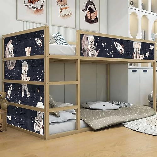 WANDKIND Aufkleber für IKEA KURA Kinderbett Hochbett Klebefolie Möbelfolie Sticker Kinderzimmer Teddybär Astronaut (Möbel nicht inklusive) IKB501 (5 Sticker Set)