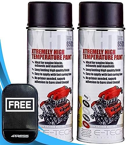 4TRESS E-TECH 2 x 400ml XHT Black Extremely High Temperature Spray Paint Brake Caliper Engine Block 650°C Non Slip Car Dash Mat (4T-XHT-001)