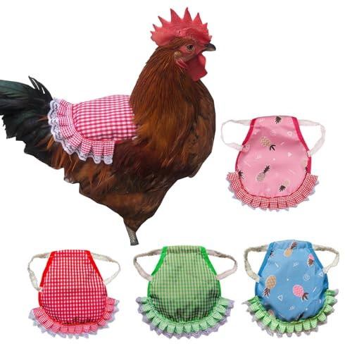 Sipiris 4 Stück Hühnersattel Geflügelschützer Hühnerschürze mit Elastischen Riemen Hühner-Sättel Federflügelschutz für Hühner Huhn und Ente Wing(22x23cm)