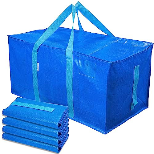OIKOSZ Kit de 4 Bolsas de Almacenamiento - Bolsa Extra Grande para Mudanza y Viaje - Bolsa Resistente, Impermeable con Asas Reforzadas para Almacenamiento de Ropa/Edredones/Cojines/Mantas