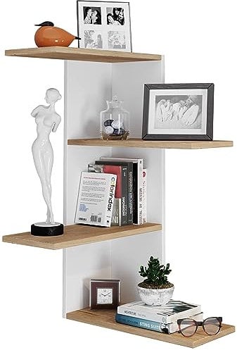 VCM Holzregal hängend | platzsparendes Regal | Maße: H. 180 x B. 21 x T. 20 cm | Elegantes Regal hängend | Aufbewahrungsregal | Bücherregal | Wandboard - Regal Balos Weiß/Honig-Eiche