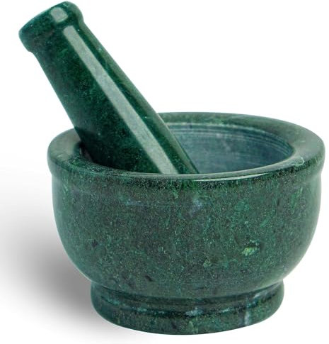 Zig Zag Mortier et pilon de marbre de granit naturel de 4 pouces ensemble de broyeur de marbre en pierre verte solide pour le guacamole, les herbes, les épices, la médecine