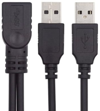 xiwai Cable alargador USB 2.0 hembra A a doble A macho extra potencia de datos en Y, color negro para disco duro móvil de 2,5 pulgadas