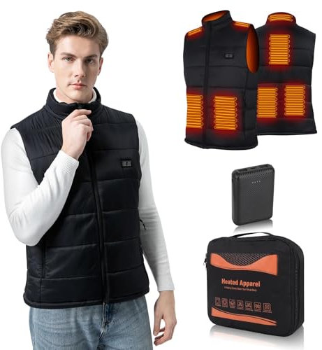 BIAL Beheizbare Weste Herren mit 12000 mAh Powerbank, Beheizbare Jacke herren Wärmeweste Heizweste Thermoweste für Herren, Winter Heizjacke für Outdoor Wandern Motorrad Camping