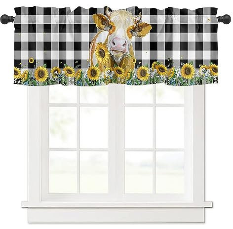 Surwin Bistrogardine Coffee Break Scheibengardine Küchengardine mit Landhausstil, Kurzgardine Wohnzimmer Landhaus Càfe Gardinen Moderne Kurz Vorhang (137x45cm,schwarz kariert)