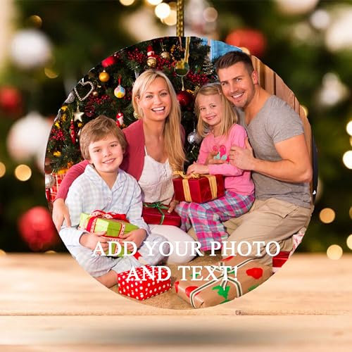 Personalisierte Weihnachtsbaum Anhänger–Doppelseitiger Druck von Foto und Texten, Persönliches Weihnachtsbaum-Hängeornamente, Jubiläumsgeschenke für Familie, Liebhaber und Freunde (Runde)