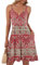 AUSELILY Sommerkleid Damen Große Größen V-Ausschnitt Elegant Freizeitkleid Strandkleid Spaghetti-Träge mit Taschen S-XXL（Boho Blume Rot,XXL