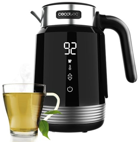 Cecotec Hervidor De Agua de 1,7L Eléctrico ThermoSense 600 Touch Black. 2200W, Libre De BPA, Acero Inoxidable y Plástico de máxima Calidad, Luz led y Luz de Funcionamiento, Base de 360º