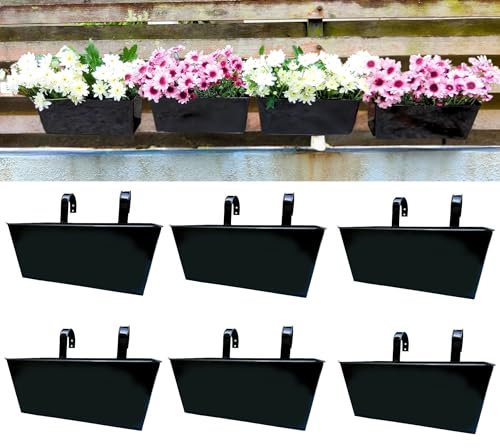 LaLaGreen Pflanzkasten für den Außenbereich, schwarz, Metall, rechteckig, Erdbeere, zum Aufhängen, Balkon, Garten, Zaun, Deck, Blumentöpfe, Boho, Landhausstil, Terrasse, Wohnzimmer, Wand, Fensterbank,